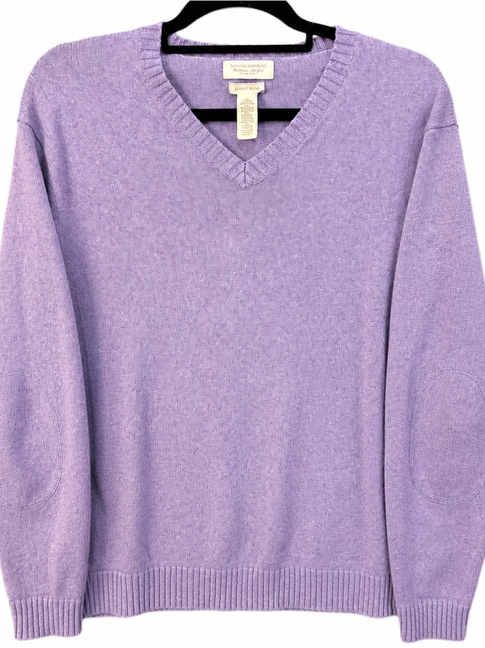 Banana Republic Angora Cashmere Sweater L Lavender Elbow Patch Luxury Blend